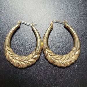 10k Gold Tone Leaf Hoop Earrings - Women Jewelry